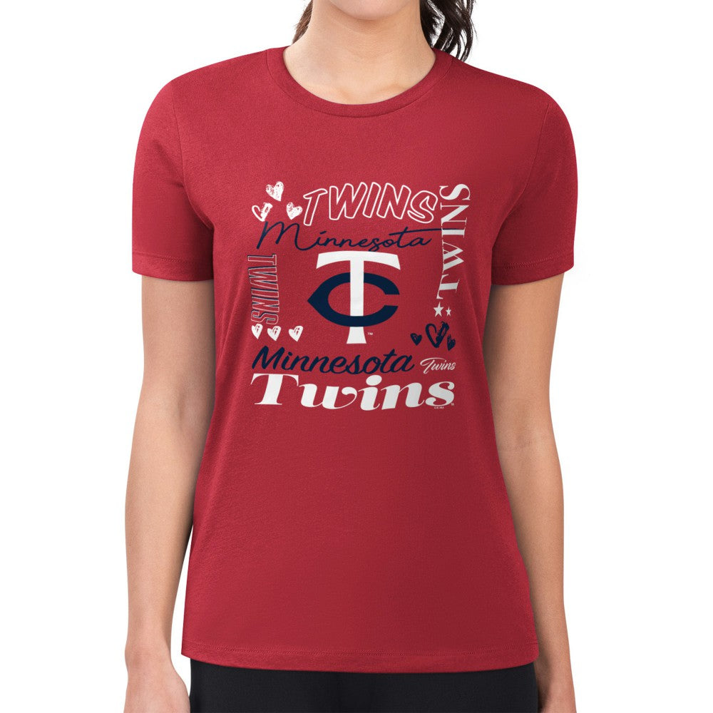 Minnesota Twins G-III 4Her by Carl Banks Women's Super-Slim Fit Lightweight Collage Team Graphic Crew Neck T-Shirt | MLB US