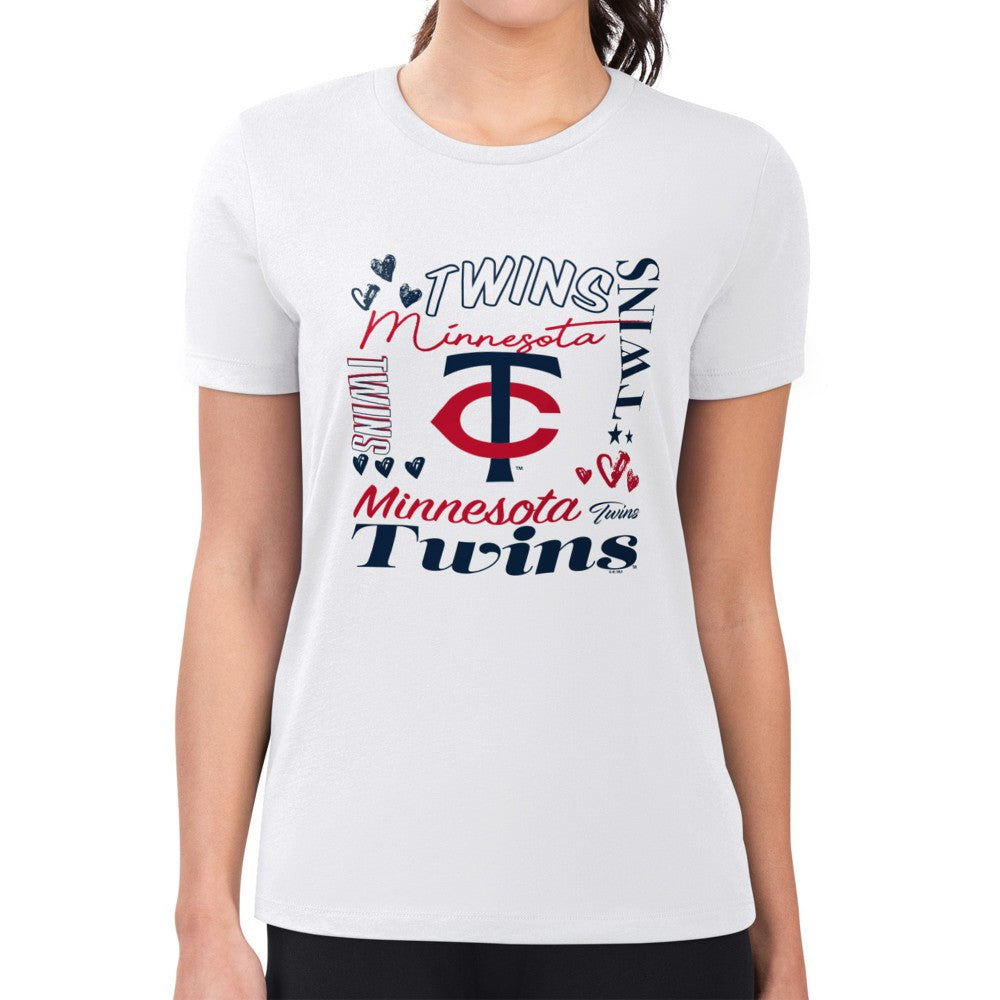Minnesota Twins G-III 4Her by Carl Banks Women's Super-Slim Fit Lightweight Collage Team Graphic Crew Neck T-Shirt | MLB On Sale