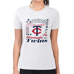 Minnesota Twins G-III 4Her by Carl Banks Women's Super-Slim Fit Lightweight Collage Team Graphic Crew Neck T-Shirt | MLB On Sale