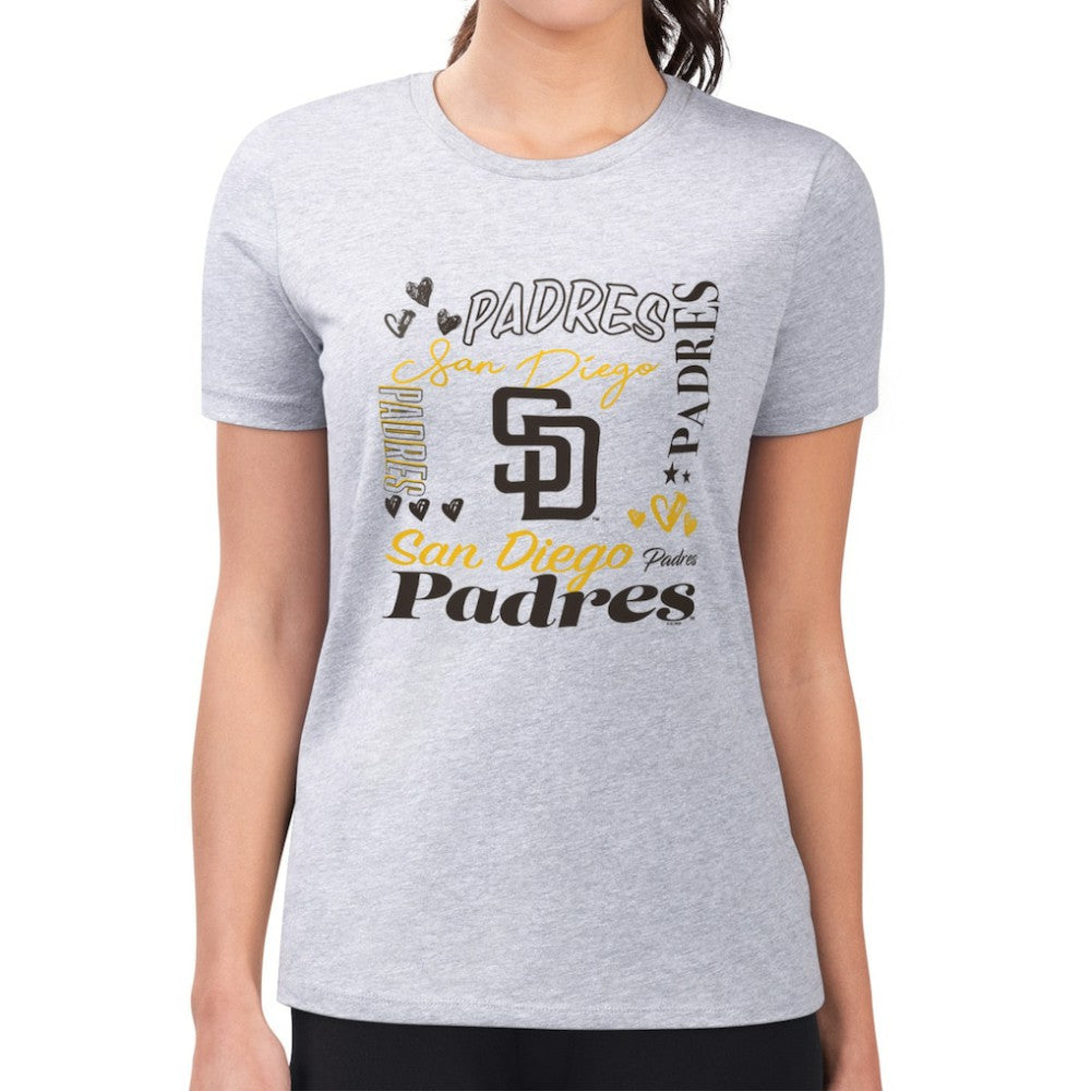 San Diego Padres G-III 4Her by Carl Banks Women's Super-Slim Fit Lightweight Collage Team Graphic Crew Neck T-Shirt | MLB New