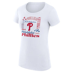 Philadelphia Phillies G-III 4Her by Carl Banks Women's Super-Slim Fit Lightweight Collage Team Graphic Crew Neck T-Shirt | MLB Outlet