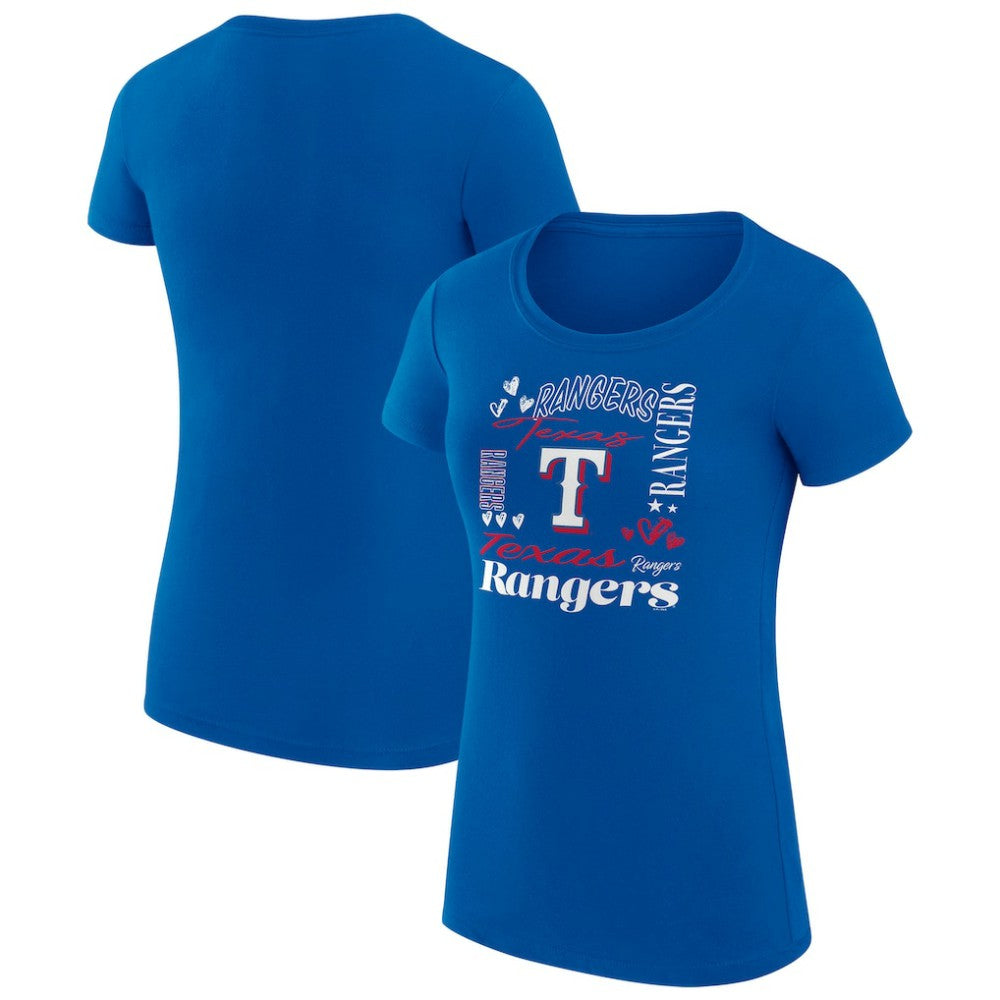 Texas Rangers G-III 4Her by Carl Banks Women's Super-Slim Fit Lightweight Collage Team Graphic Crew Neck T-Shirt | MLB New