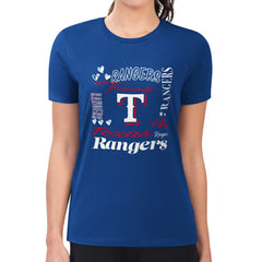 Texas Rangers G-III 4Her by Carl Banks Women's Super-Slim Fit Lightweight Collage Team Graphic Crew Neck T-Shirt | MLB New