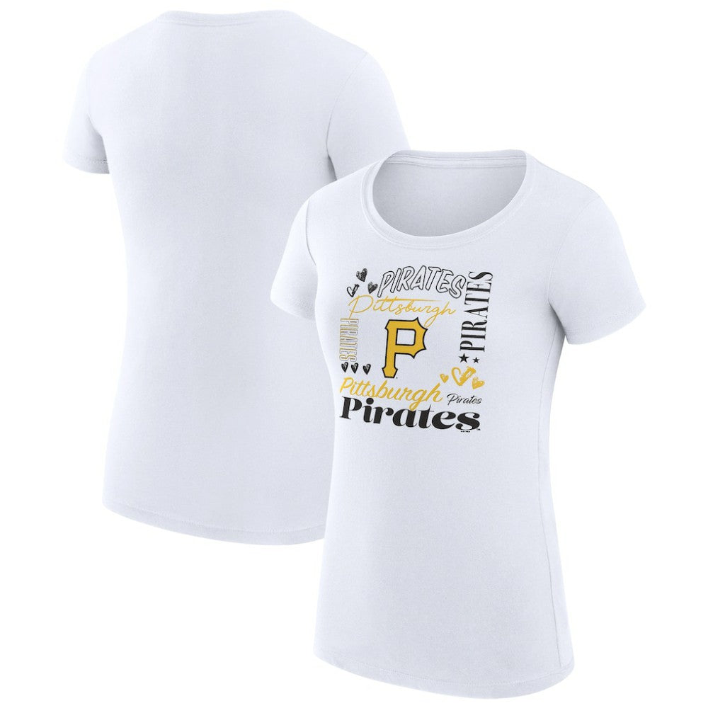 Pittsburgh Pirates G-III 4Her by Carl Banks Women's Super-Slim Fit Lightweight Collage Team Graphic Crew Neck T-Shirt | MLB New