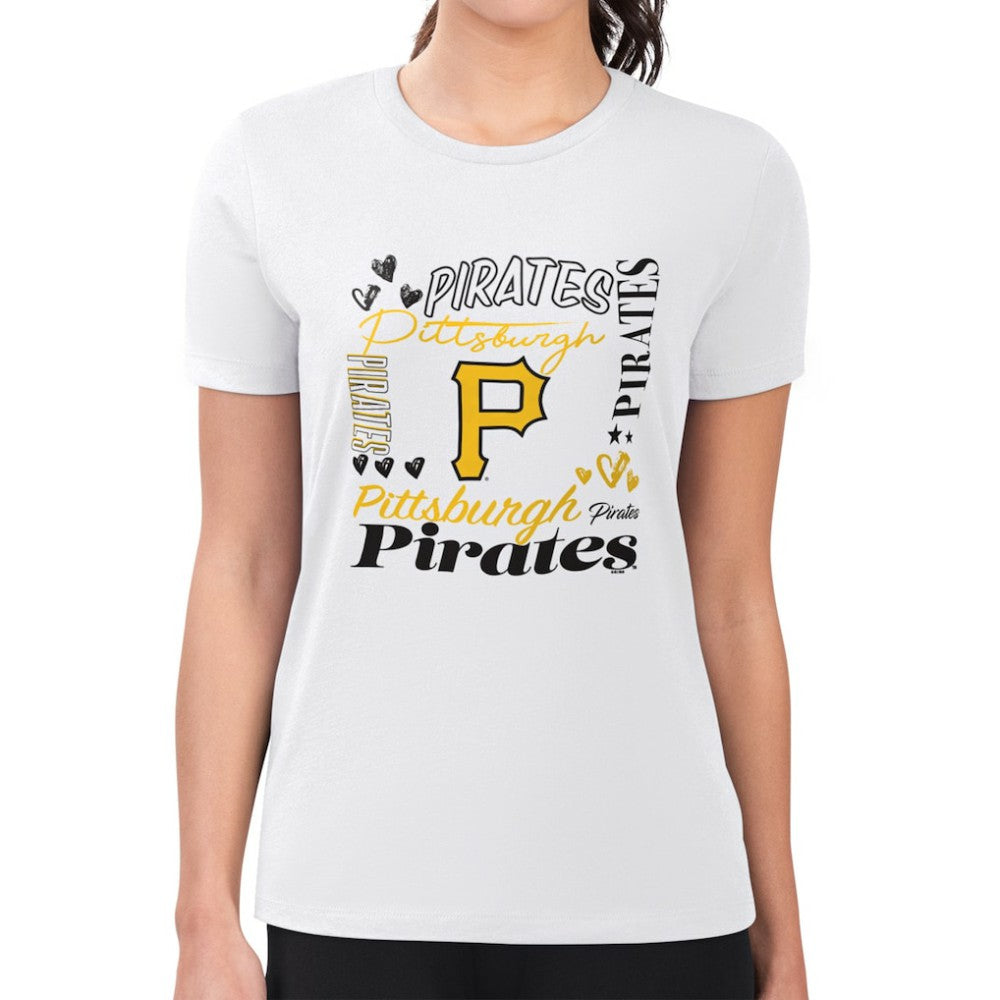 Pittsburgh Pirates G-III 4Her by Carl Banks Women's Super-Slim Fit Lightweight Collage Team Graphic Crew Neck T-Shirt | MLB New