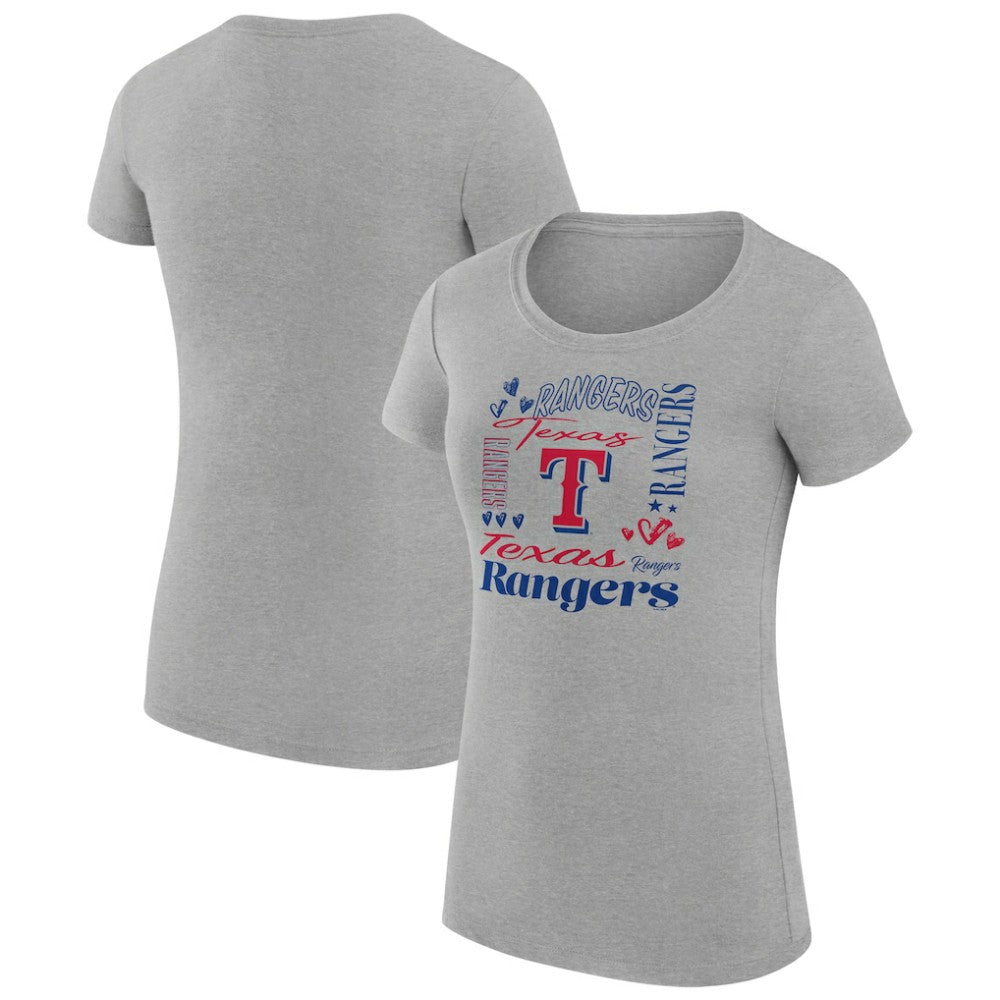 Texas Rangers G-III 4Her by Carl Banks Women's Super-Slim Fit Lightweight Collage Team Graphic Crew Neck T-Shirt | MLB Outlet