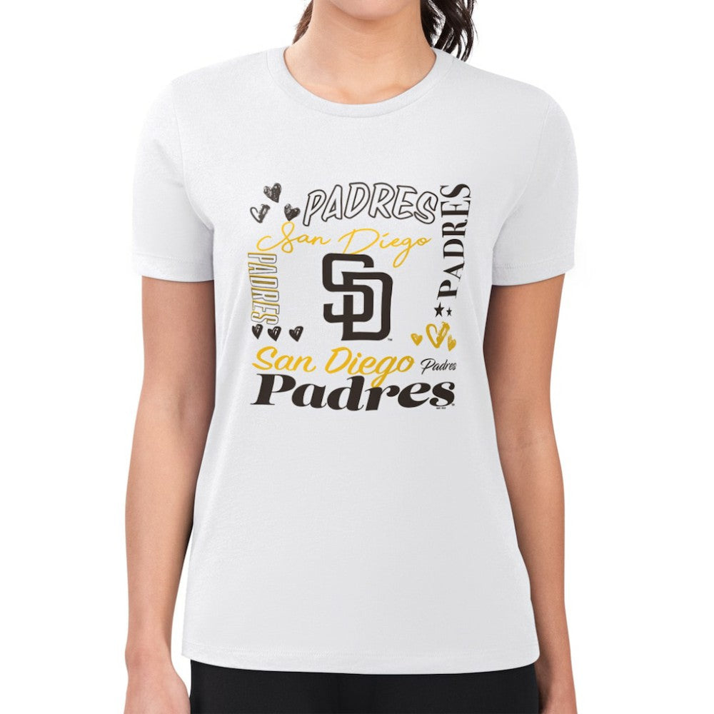 San Diego Padres G-III 4Her by Carl Banks Women's Super-Slim Fit Lightweight Collage Team Graphic Crew Neck T-Shirt | MLB US