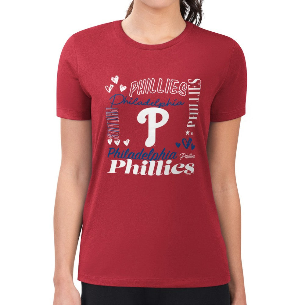 Philadelphia Phillies G-III 4Her by Carl Banks Women's Super-Slim Fit Lightweight Collage Team Graphic Crew Neck T-Shirt | MLB Sale