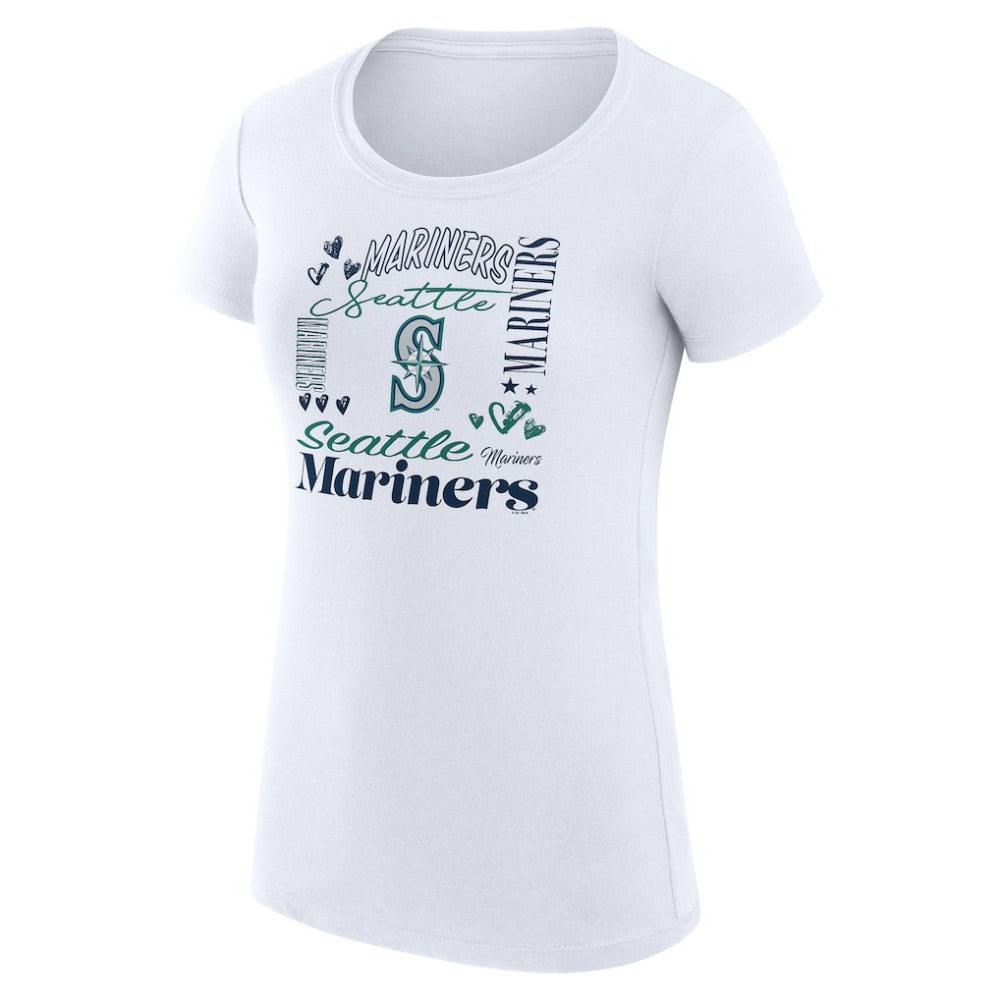 Seattle Mariners G-III 4Her by Carl Banks Women's Super-Slim Fit Lightweight Collage Team Graphic Crew Neck T-Shirt | MLB On Sale