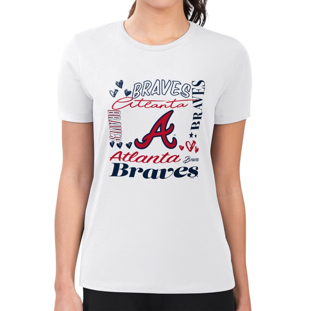 Atlanta Braves G-III 4Her by Carl Banks Women's Super-Slim Fit Lightweight Collage Team Graphic Crew Neck T-Shirt | MLB Discount