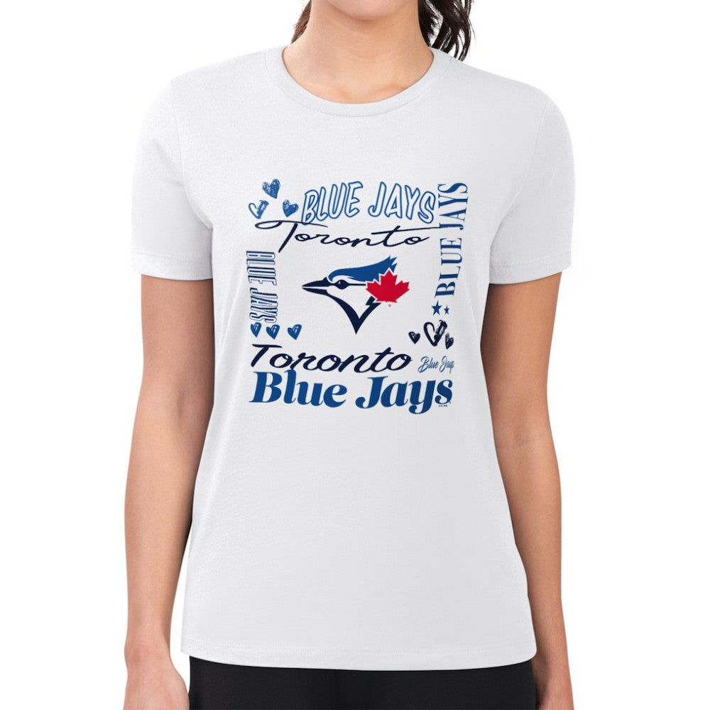 Toronto Blue Jays G-III 4Her by Carl Banks Women's Super-Slim Fit Lightweight Collage Team Graphic Crew Neck T-Shirt | MLB For sale