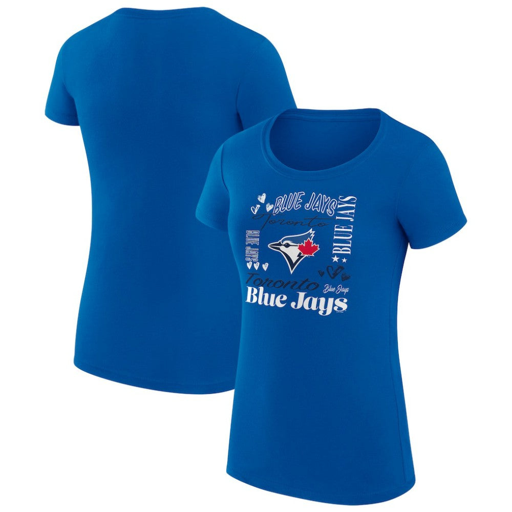 Toronto Blue Jays G-III 4Her by Carl Banks Women's Super-Slim Fit Lightweight Collage Team Graphic Crew Neck T-Shirt | MLB On Sale