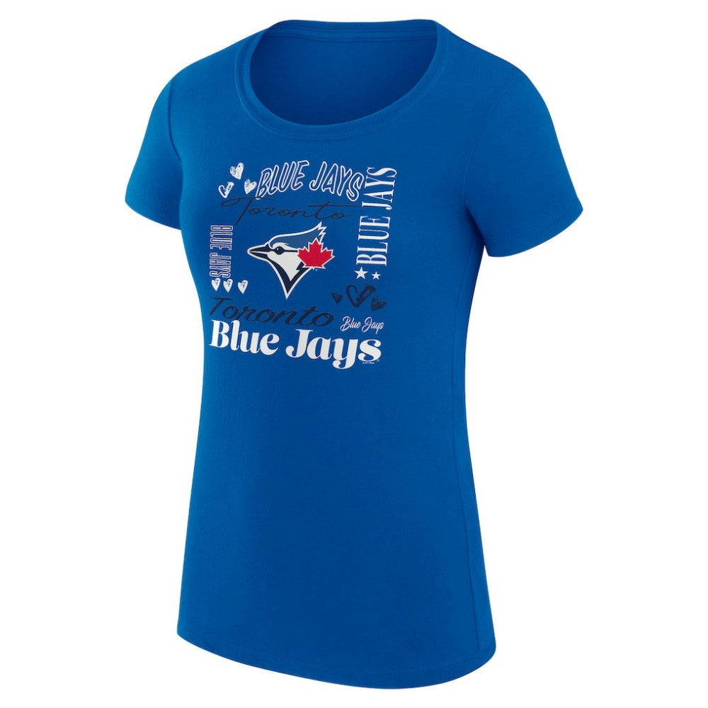 Toronto Blue Jays G-III 4Her by Carl Banks Women's Super-Slim Fit Lightweight Collage Team Graphic Crew Neck T-Shirt | MLB On Sale