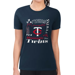 Minnesota Twins G-III 4Her by Carl Banks Women's Super-Slim Fit Lightweight Collage Team Graphic Crew Neck T-Shirt | MLB New