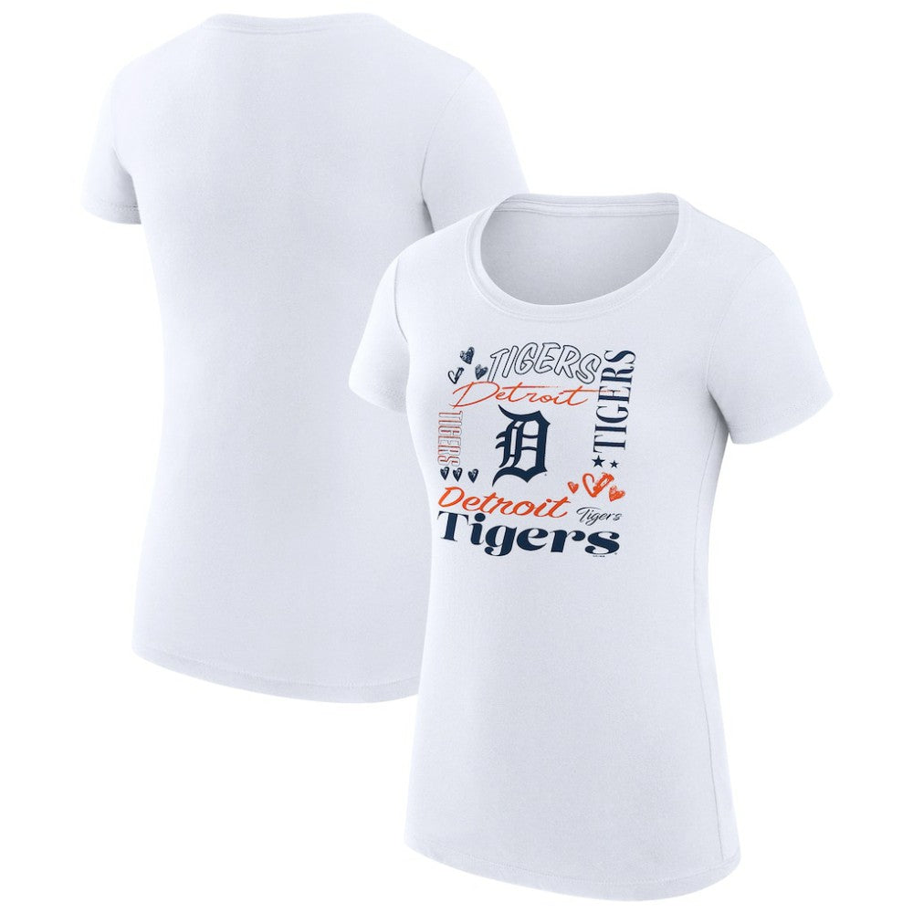 Detroit Tigers G-III 4Her by Carl Banks Women's Super-Slim Fit Lightweight Collage Team Graphic Crew Neck T-Shirt | MLB Outlet