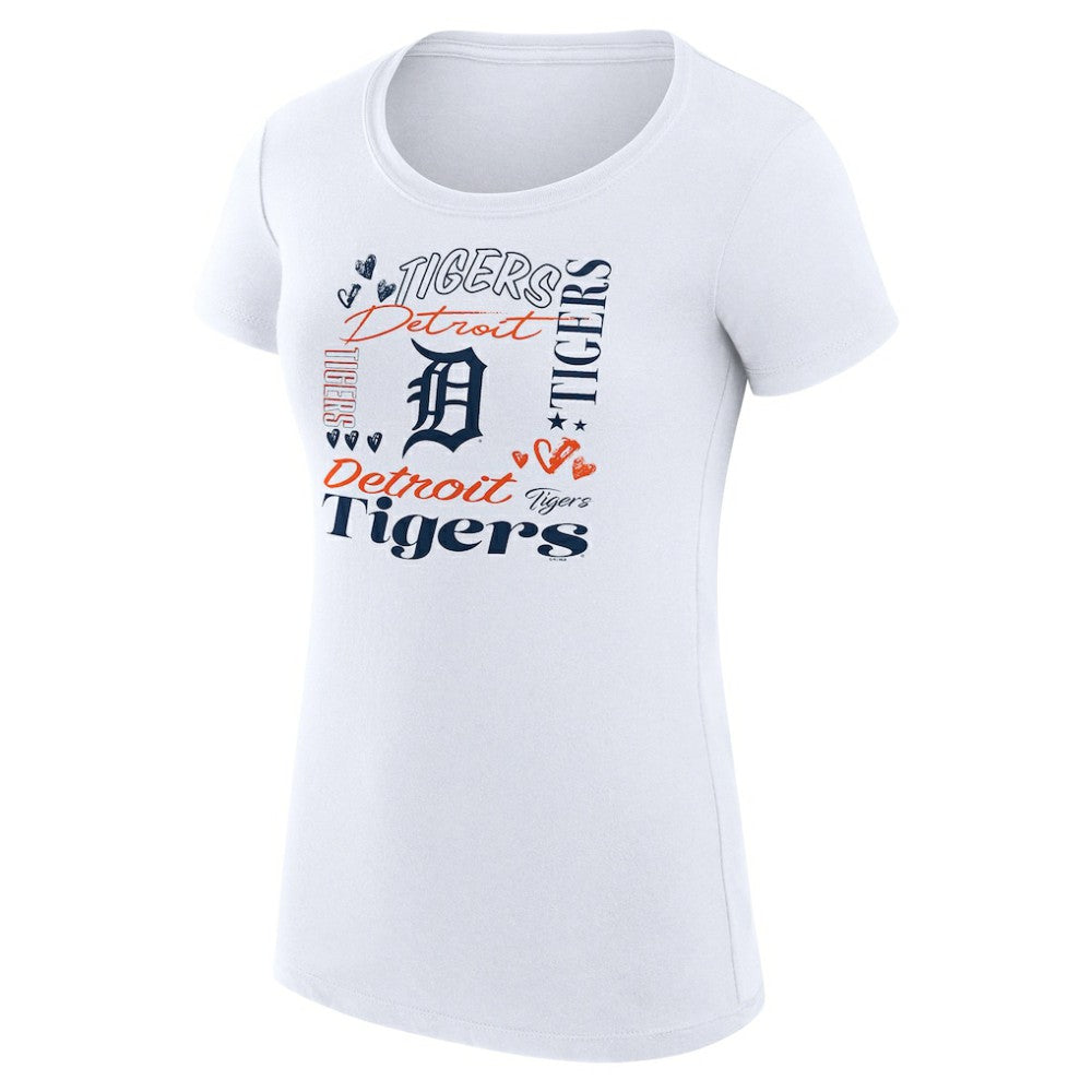 Detroit Tigers G-III 4Her by Carl Banks Women's Super-Slim Fit Lightweight Collage Team Graphic Crew Neck T-Shirt | MLB Outlet