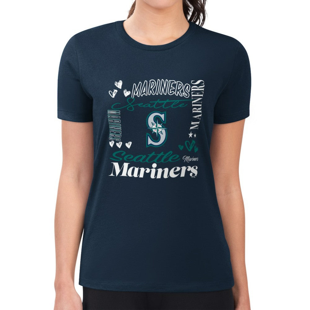 Seattle Mariners G-III 4Her by Carl Banks Women's Super-Slim Fit Lightweight Collage Team Graphic Crew Neck T-Shirt | MLB Outlet
