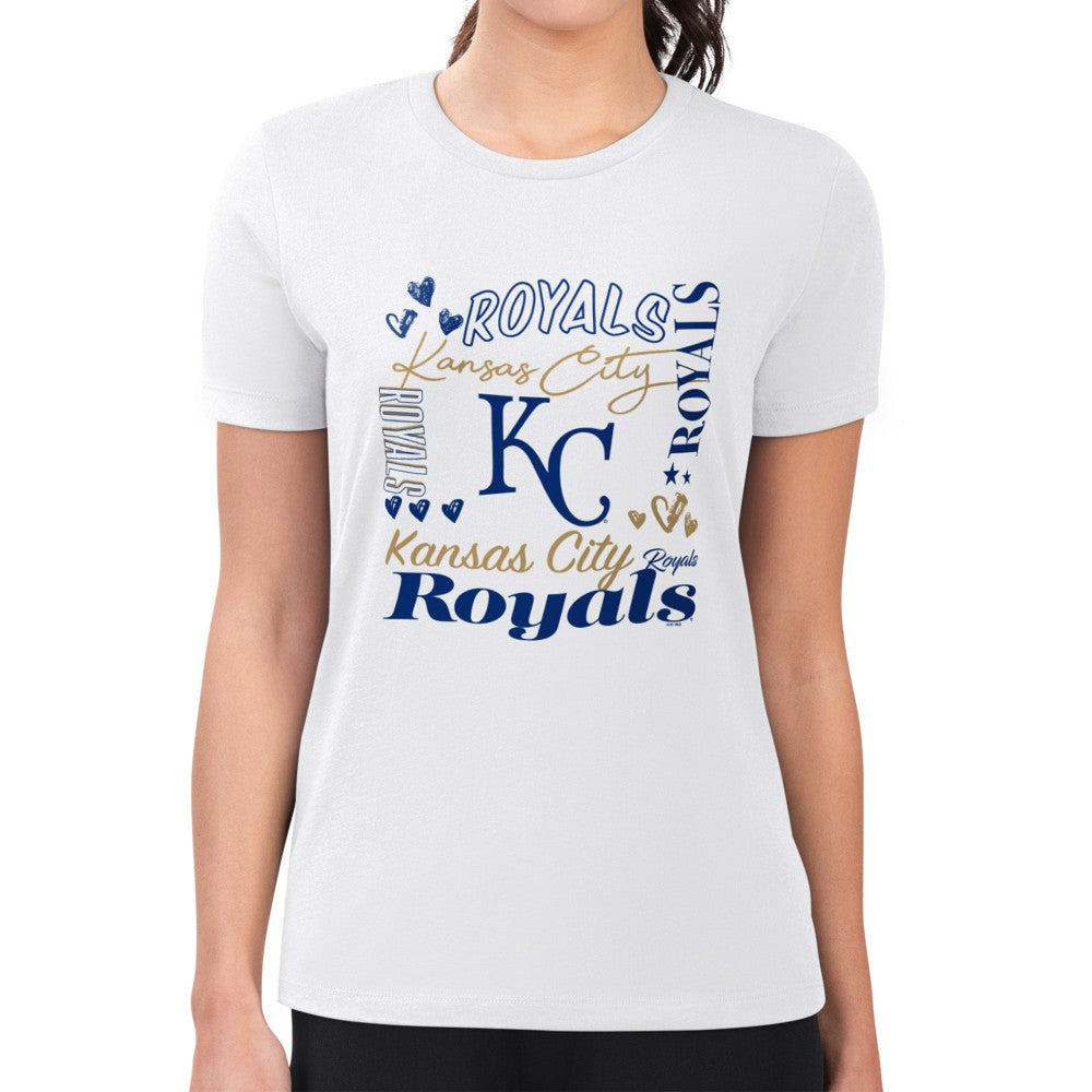 Kansas City Royals G-III 4Her by Carl Banks Women's Super-Slim Fit Lightweight Collage Team Graphic Crew Neck T-Shirt | MLB Shop