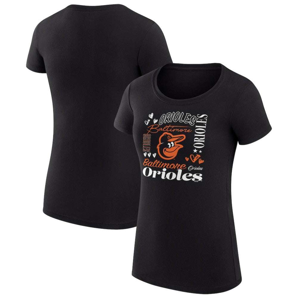 Baltimore Orioles G-III 4Her by Carl Banks Women's Super-Slim Fit Lightweight Collage Team Graphic Crew Neck T-Shirt | MLB Sale