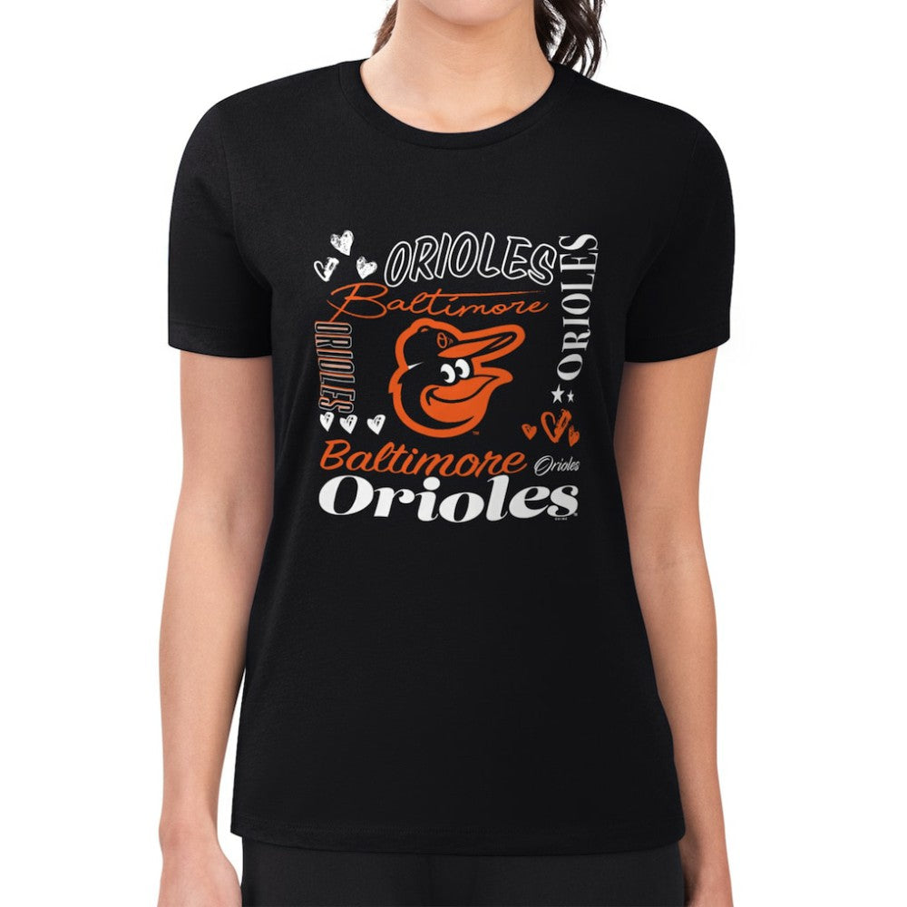 Baltimore Orioles G-III 4Her by Carl Banks Women's Super-Slim Fit Lightweight Collage Team Graphic Crew Neck T-Shirt | MLB Sale