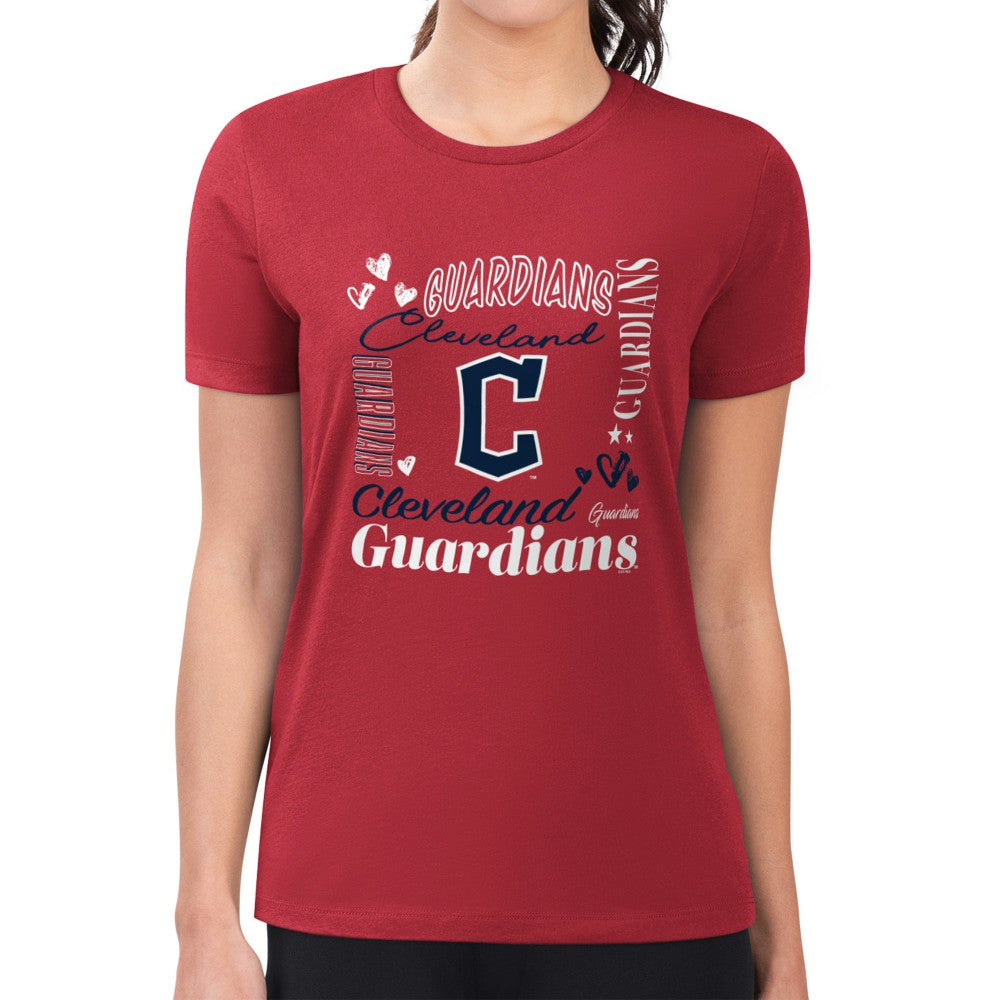Cleveland Guardians G-III 4Her by Carl Banks Women's Super-Slim Fit Lightweight Collage Team Graphic Crew Neck T-Shirt | MLB Discount