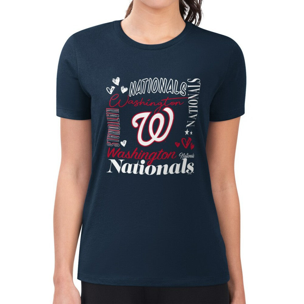 Washington Nationals G-III 4Her by Carl Banks Women's Super-Slim Fit Lightweight Collage Team Graphic Crew Neck T-Shirt | MLB Near me