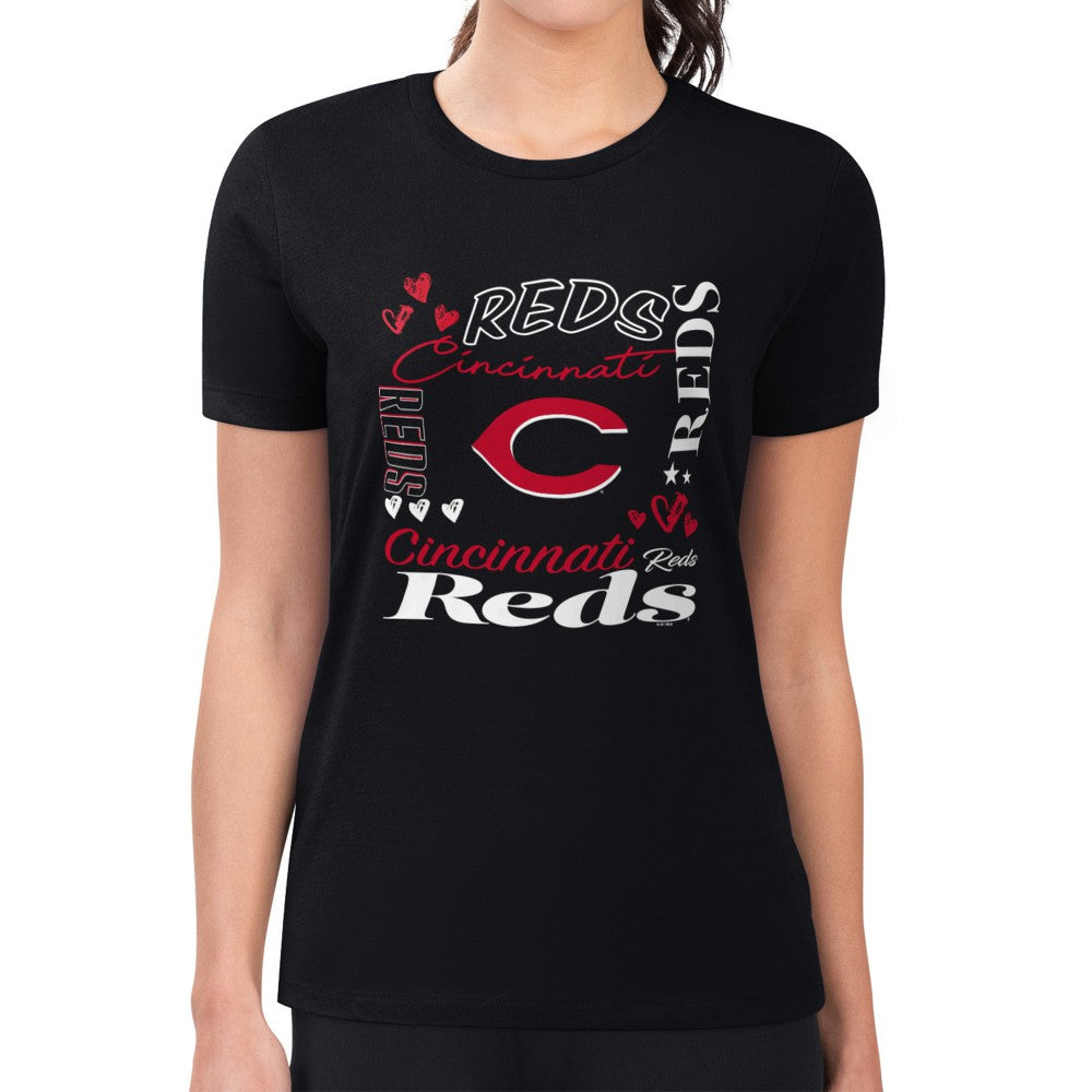 Cincinnati Reds G-III 4Her by Carl Banks Women's Super-Slim Fit Lightweight Collage Team Graphic Crew Neck T-Shirt | MLB On Sale