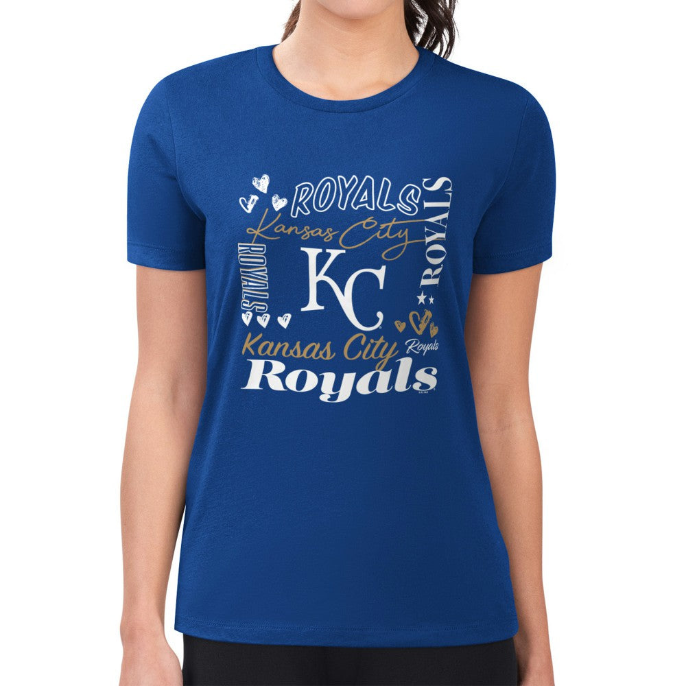 Kansas City Royals G-III 4Her by Carl Banks Women's Super-Slim Fit Lightweight Collage Team Graphic Crew Neck T-Shirt | MLB US