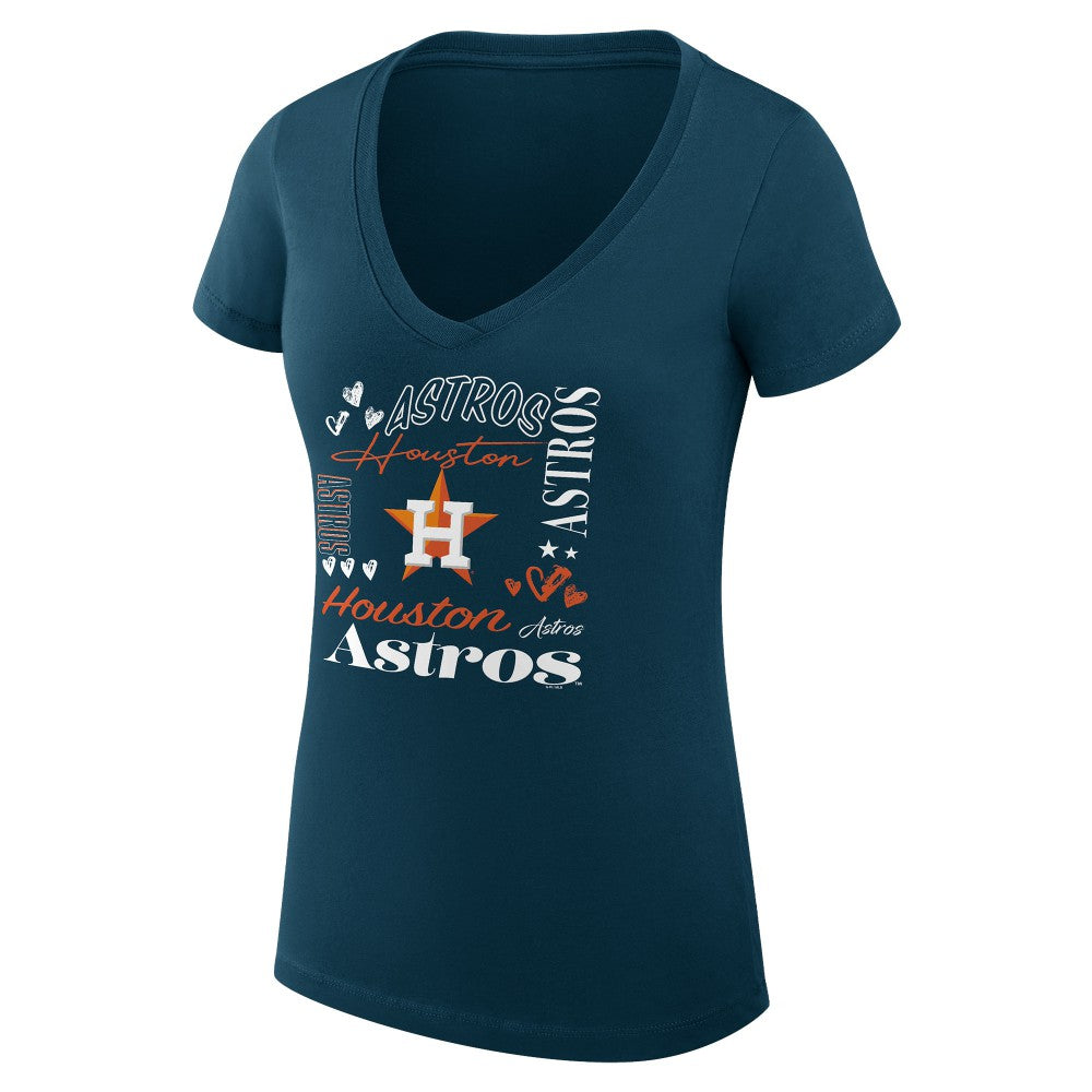 Houston Astros G-III 4Her by Carl Banks Women's Super-Slim Fit Lightweight Collage Team Graphic V-Neck T-Shirt | MLB Outlet
