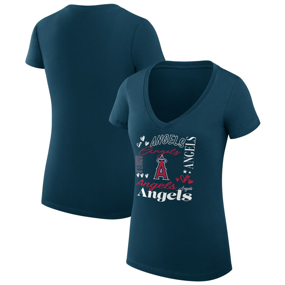 Los Angeles Angels G-III 4Her by Carl Banks Women's Super-Slim Fit Lightweight Collage Team Graphic V-Neck T-Shirt | MLB Near me