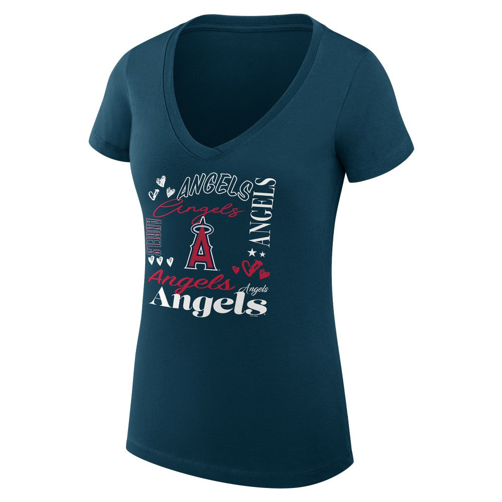 Los Angeles Angels G-III 4Her by Carl Banks Women's Super-Slim Fit Lightweight Collage Team Graphic V-Neck T-Shirt | MLB Near me
