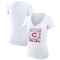 Cincinnati Reds G-III 4Her by Carl Banks Women's Super-Slim Fit Lightweight Collage Team Graphic V-Neck T-Shirt | MLB New
