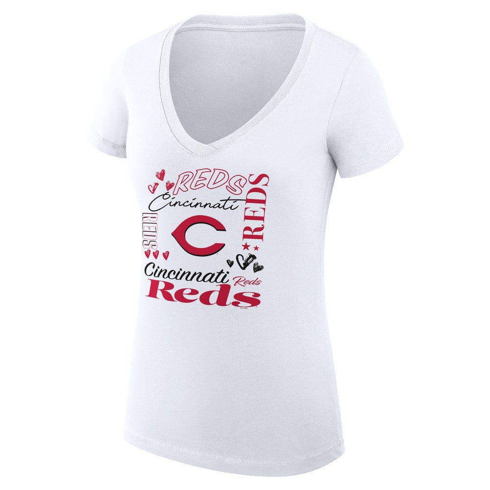 Cincinnati Reds G-III 4Her by Carl Banks Women's Super-Slim Fit Lightweight Collage Team Graphic V-Neck T-Shirt | MLB New