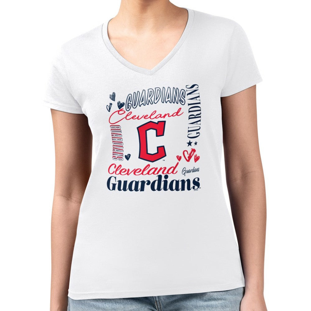 Cleveland Guardians G-III 4Her by Carl Banks Women's Super-Slim Fit Lightweight Collage Team Graphic V-Neck T-Shirt | MLB For sale