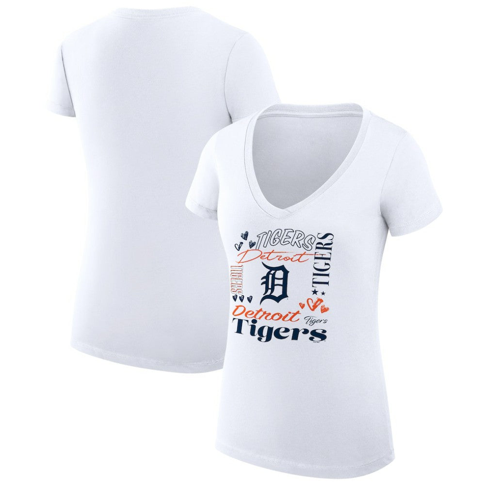 Detroit Tigers G-III 4Her by Carl Banks Women's Super-Slim Fit Lightweight Collage Team Graphic V-Neck T-Shirt | MLB Online