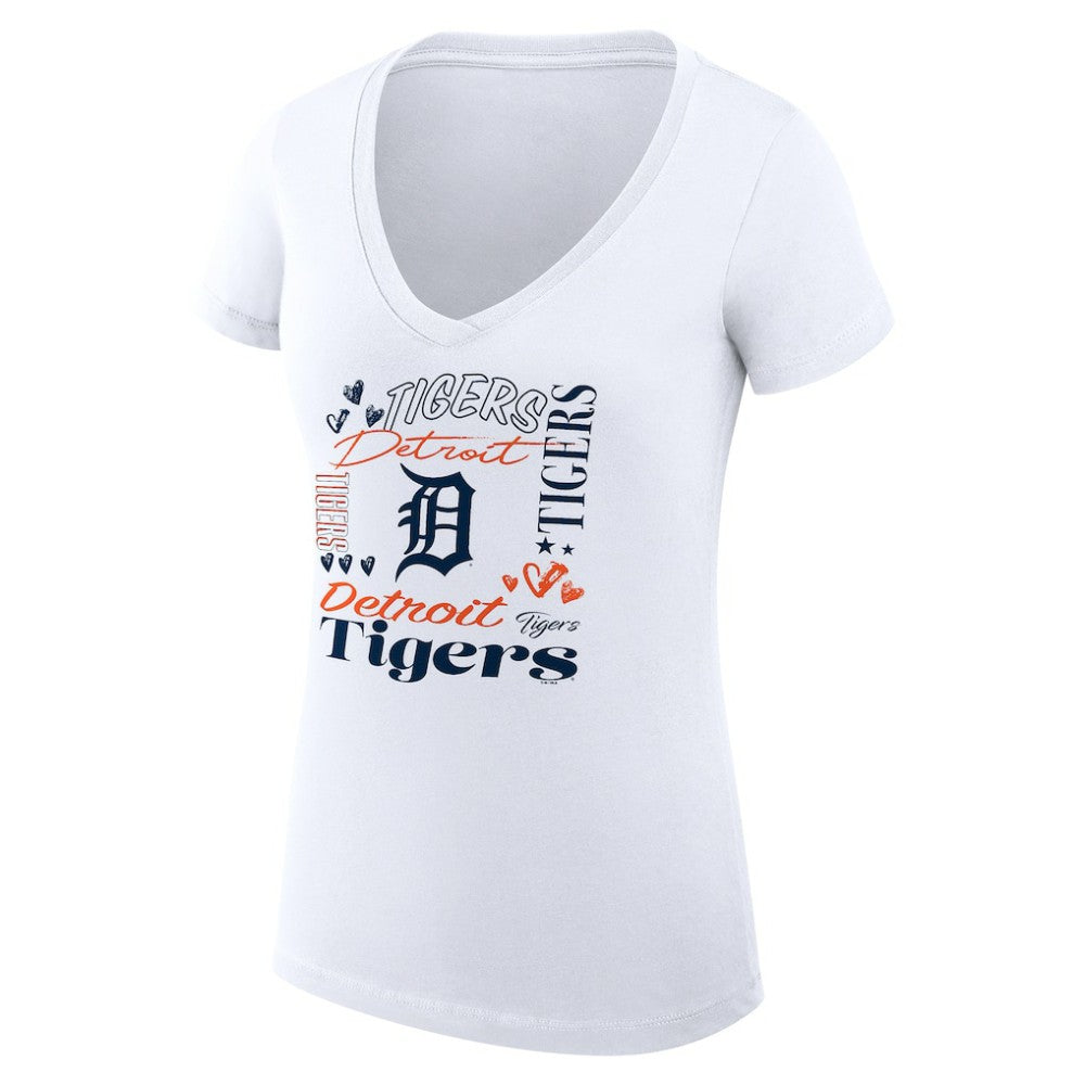 Detroit Tigers G-III 4Her by Carl Banks Women's Super-Slim Fit Lightweight Collage Team Graphic V-Neck T-Shirt | MLB Online