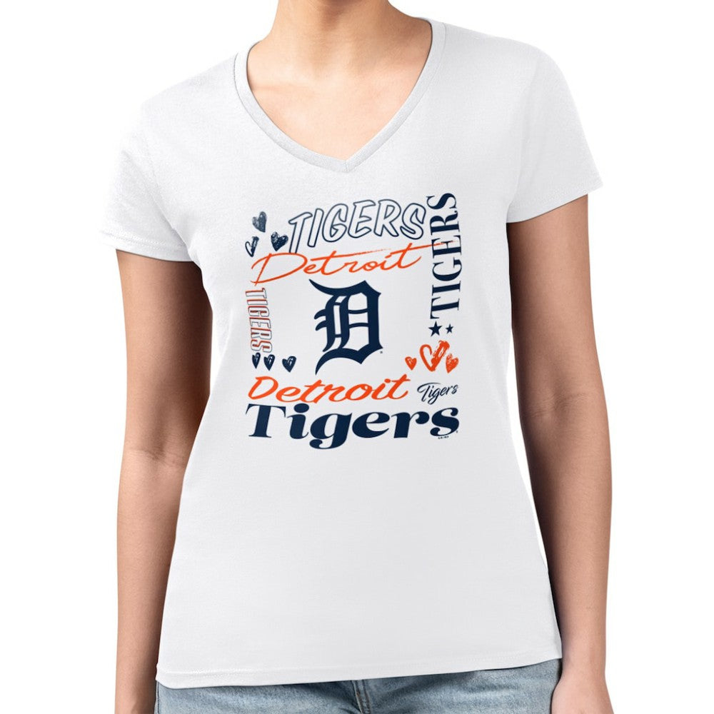 Detroit Tigers G-III 4Her by Carl Banks Women's Super-Slim Fit Lightweight Collage Team Graphic V-Neck T-Shirt | MLB Online