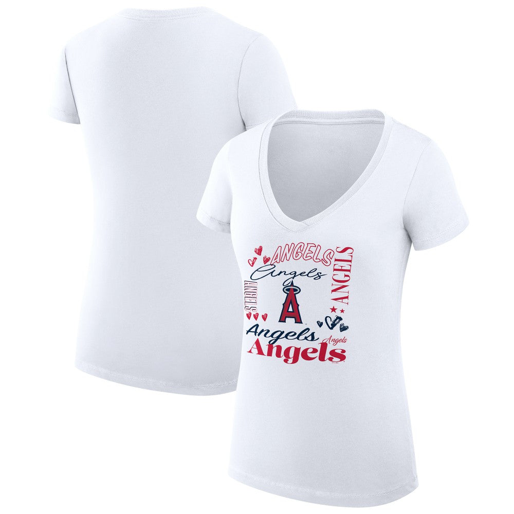 Los Angeles Angels G-III 4Her by Carl Banks Women's Super-Slim Fit Lightweight Collage Team Graphic V-Neck T-Shirt | MLB New