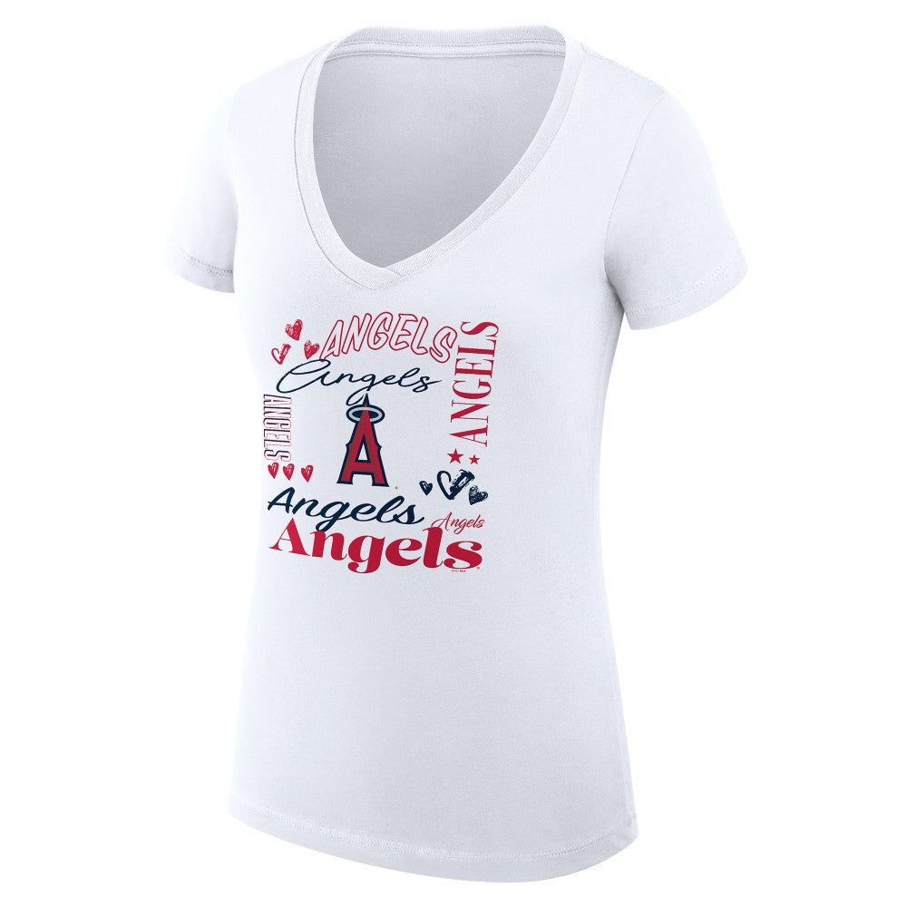Los Angeles Angels G-III 4Her by Carl Banks Women's Super-Slim Fit Lightweight Collage Team Graphic V-Neck T-Shirt | MLB New