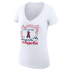 Los Angeles Angels G-III 4Her by Carl Banks Women's Super-Slim Fit Lightweight Collage Team Graphic V-Neck T-Shirt | MLB New