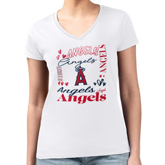 Los Angeles Angels G-III 4Her by Carl Banks Women's Super-Slim Fit Lightweight Collage Team Graphic V-Neck T-Shirt | MLB New