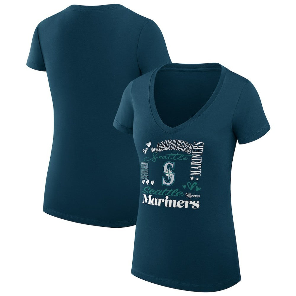 Seattle Mariners G-III 4Her by Carl Banks Women's Super-Slim Fit Lightweight Collage Team Graphic V-Neck T-Shirt | MLB Outlet