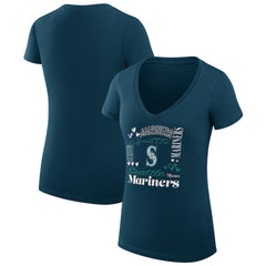 Seattle Mariners G-III 4Her by Carl Banks Women's Super-Slim Fit Lightweight Collage Team Graphic V-Neck T-Shirt | MLB Outlet