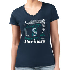 Seattle Mariners G-III 4Her by Carl Banks Women's Super-Slim Fit Lightweight Collage Team Graphic V-Neck T-Shirt | MLB Outlet