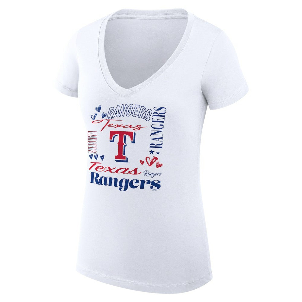 Texas Rangers G-III 4Her by Carl Banks Women's Super-Slim Fit Lightweight Collage Team Graphic V-Neck T-Shirt | MLB On Sale