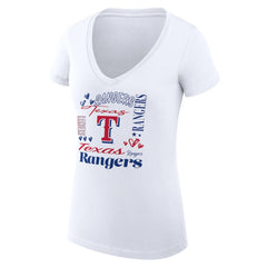 Texas Rangers G-III 4Her by Carl Banks Women's Super-Slim Fit Lightweight Collage Team Graphic V-Neck T-Shirt | MLB On Sale