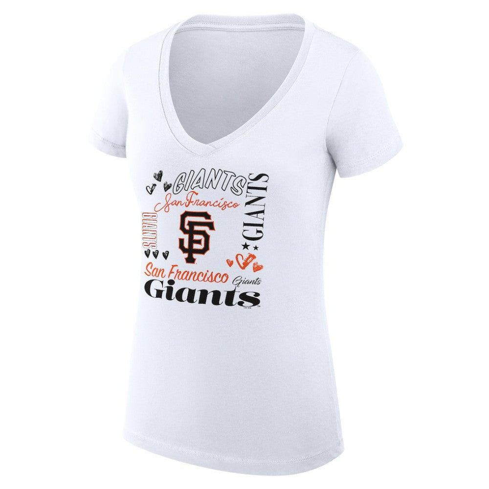 San Francisco Giants G-III 4Her by Carl Banks Women's Super-Slim Fit Lightweight Collage Team Graphic V-Neck T-Shirt | MLB Sale