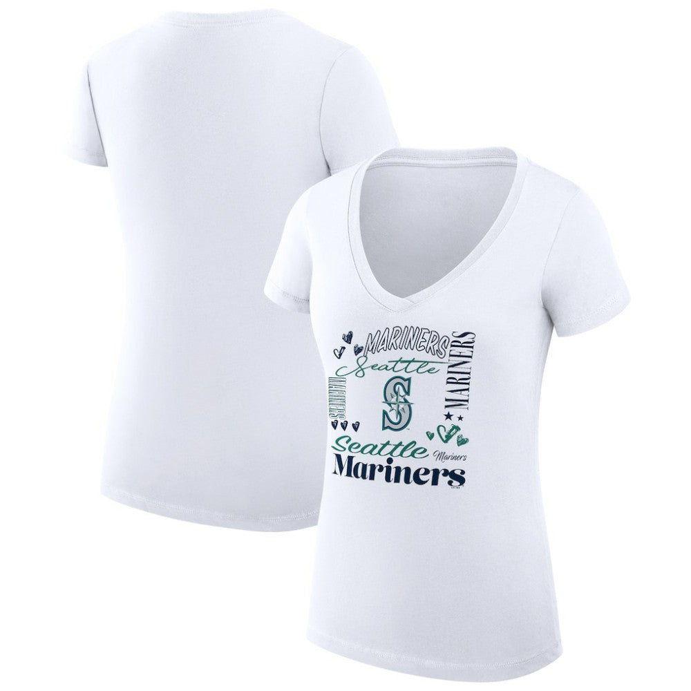 Seattle Mariners G-III 4Her by Carl Banks Women's Super-Slim Fit Lightweight Collage Team Graphic V-Neck T-Shirt | MLB Discount