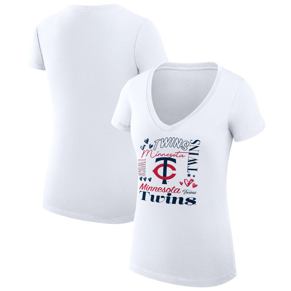 Minnesota Twins G-III 4Her by Carl Banks Women's Super-Slim Fit Lightweight Collage Team Graphic V-Neck T-Shirt | MLB New