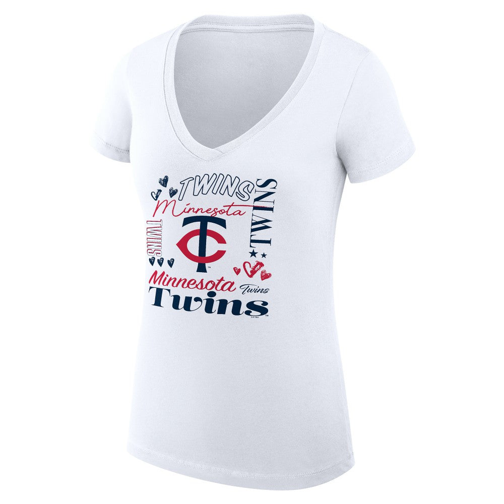 Minnesota Twins G-III 4Her by Carl Banks Women's Super-Slim Fit Lightweight Collage Team Graphic V-Neck T-Shirt | MLB New